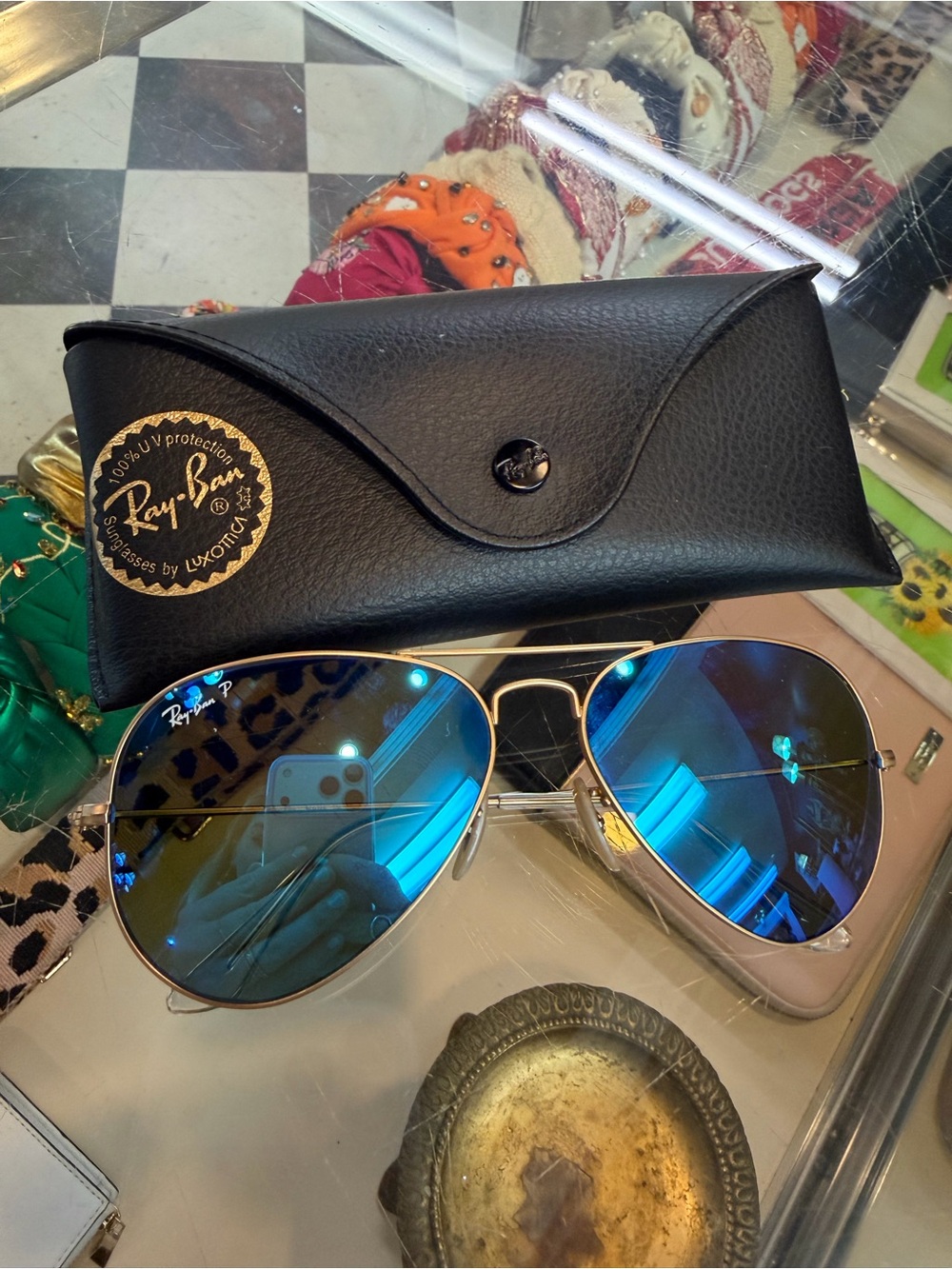 Ray-Ban Aviator Sunglasses - Blue Mirrored Lenses, Gold Frame